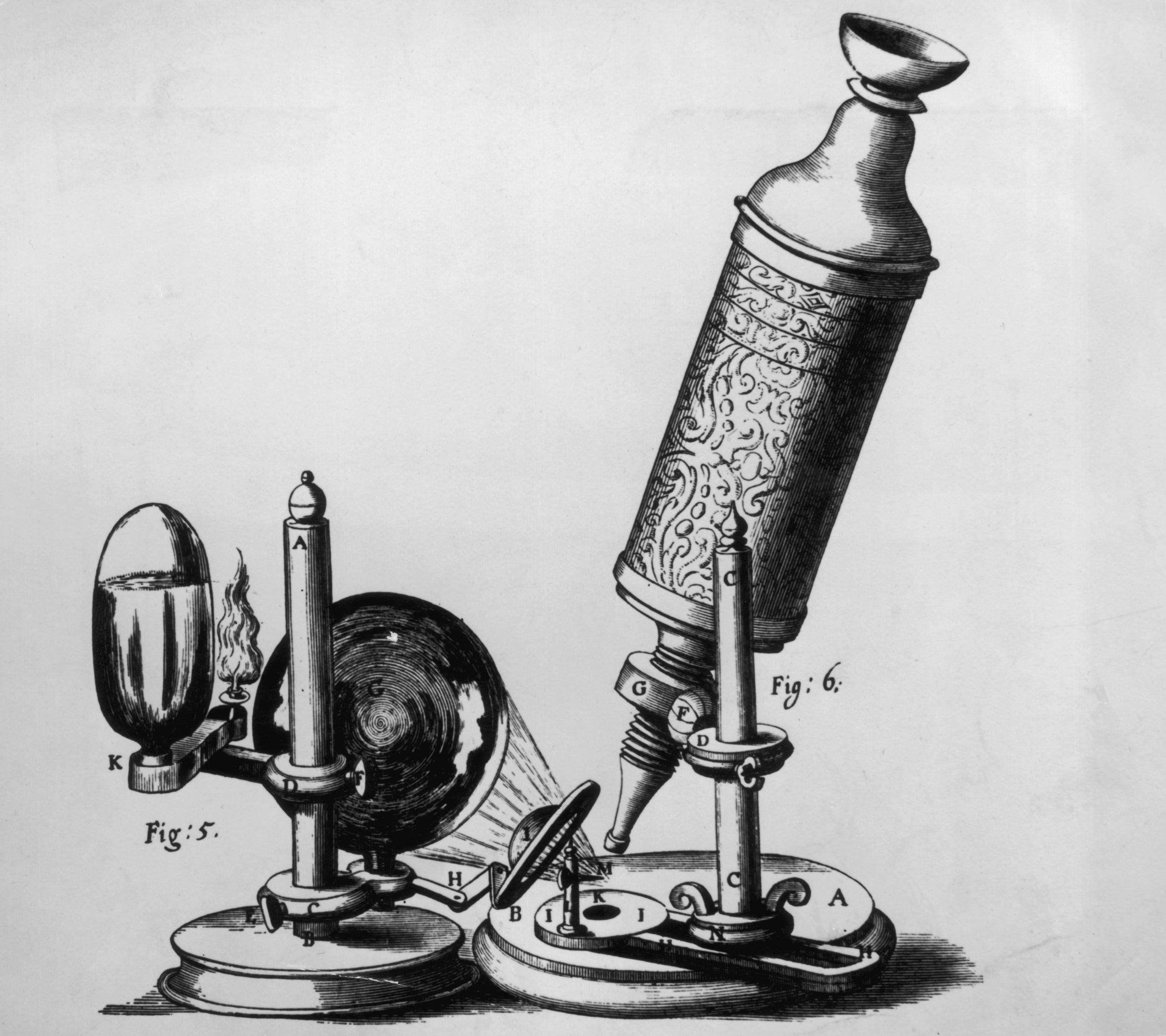 An early microscope designed by Robert Hooke,1665