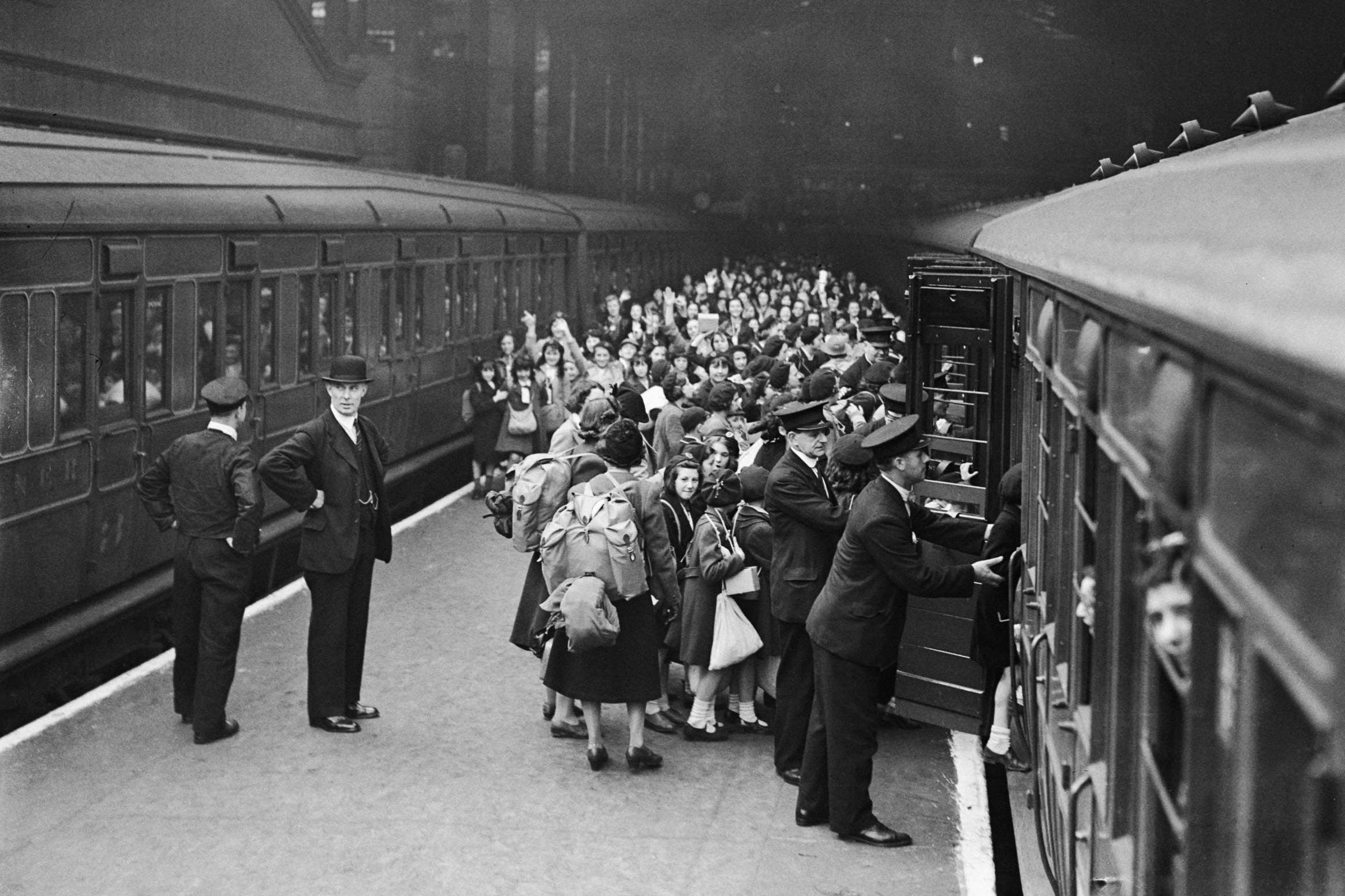 Young evacuees leave London from Liverpool Street Station at the outbreak of the Second World War