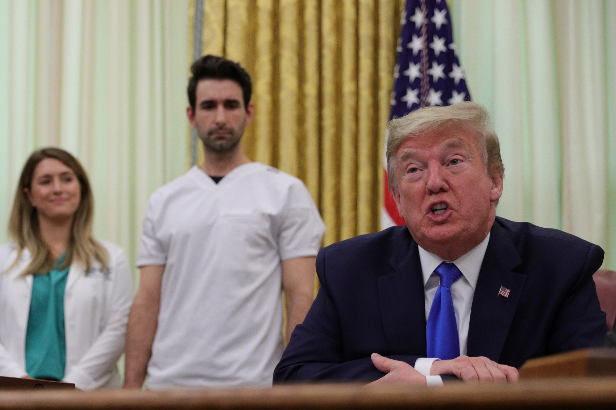 Donald Trump at an event to mark National Nurses Day in the Oval Office