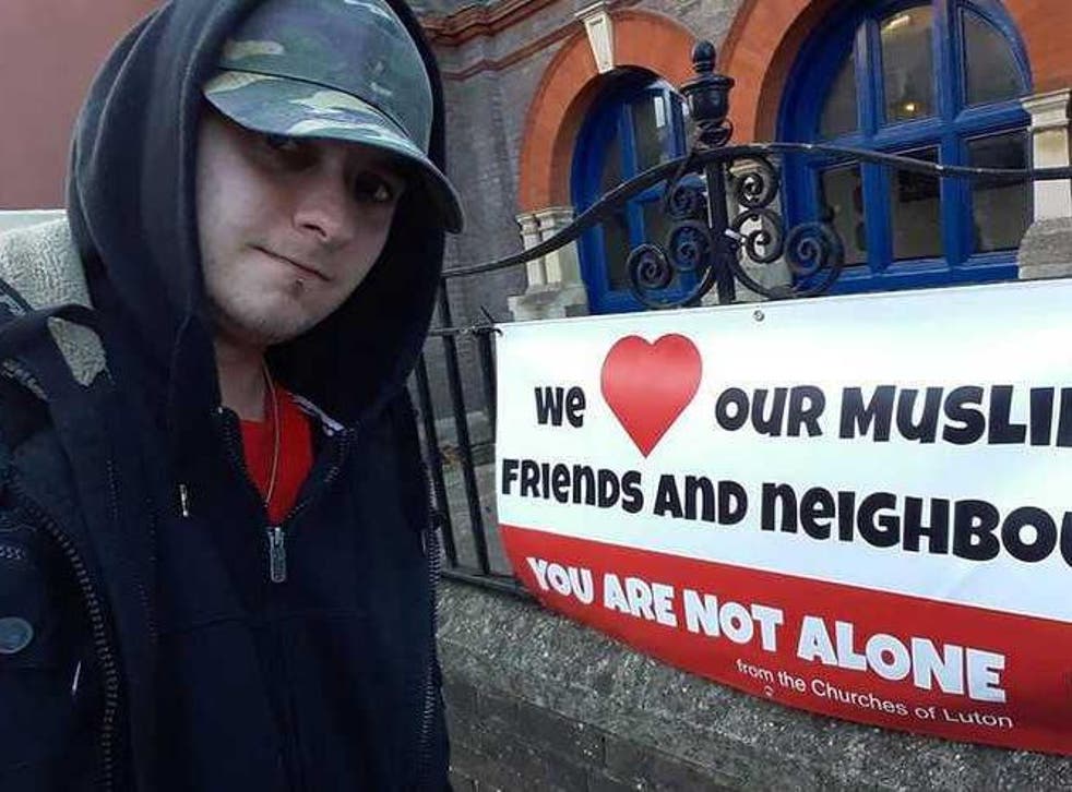 A mocking image of Filip Golon Bednarczyk stood outside a Luton church that was posted on his Facebook page