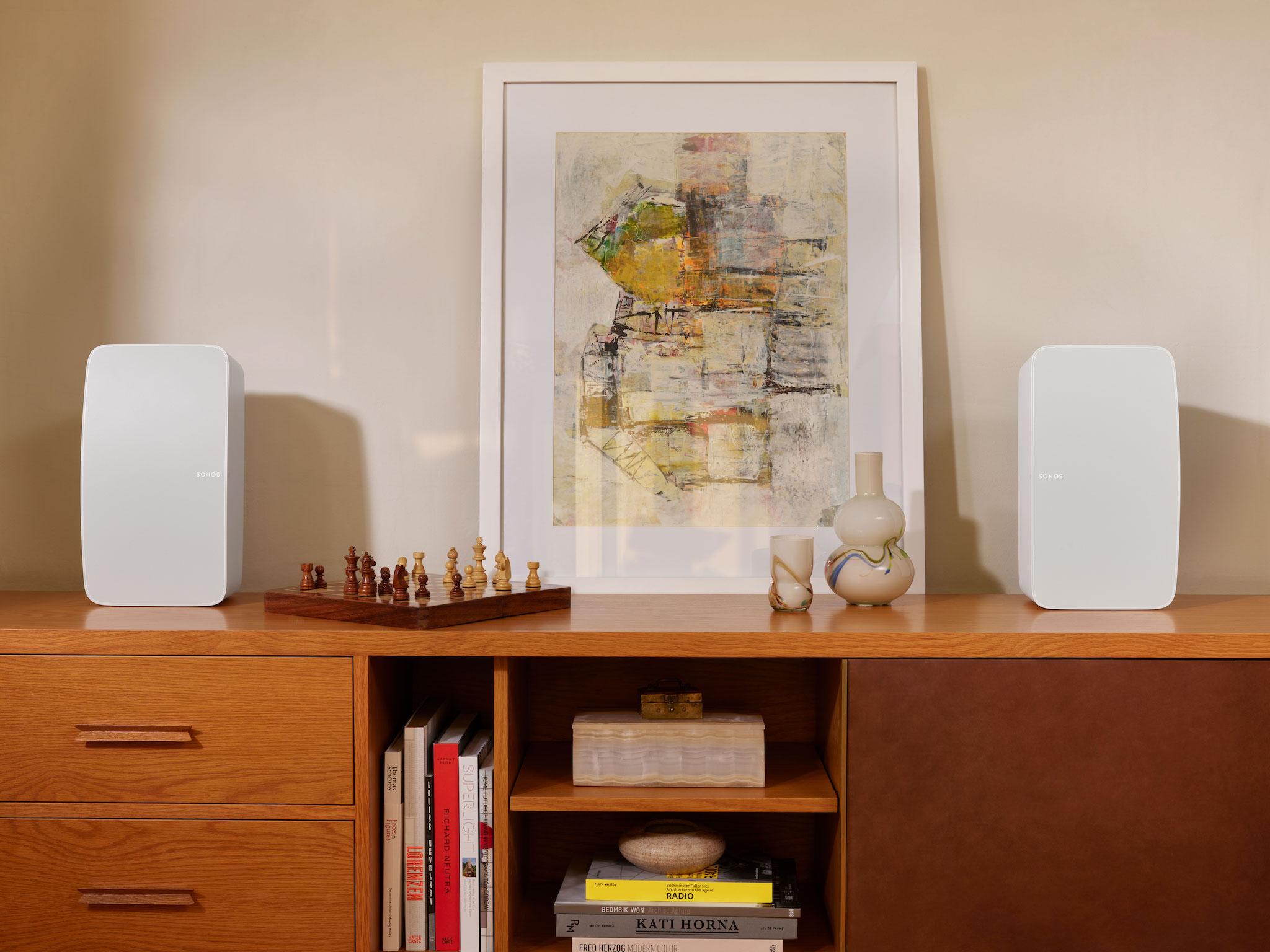 The new Five has the same colour the whole way across its body, like the relatively new Sonos One. The new Sub looks exactly the same as the old one