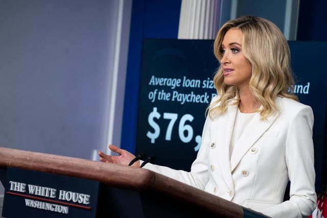 <p>Kayleigh McEnany at a White House news briefing.</p>