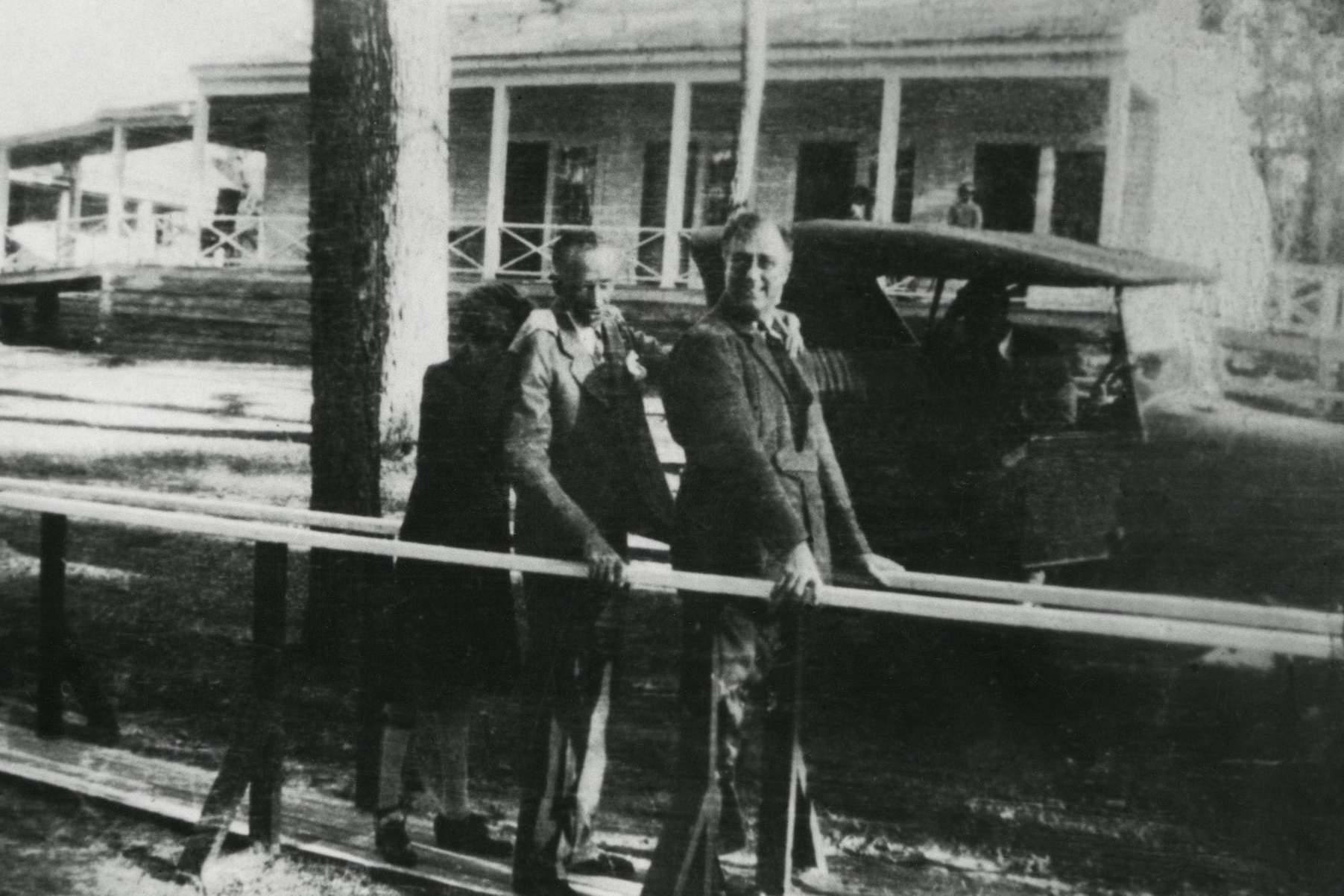 Franklin Roosevelt exercising in the walking court at Warm Springs in 1928