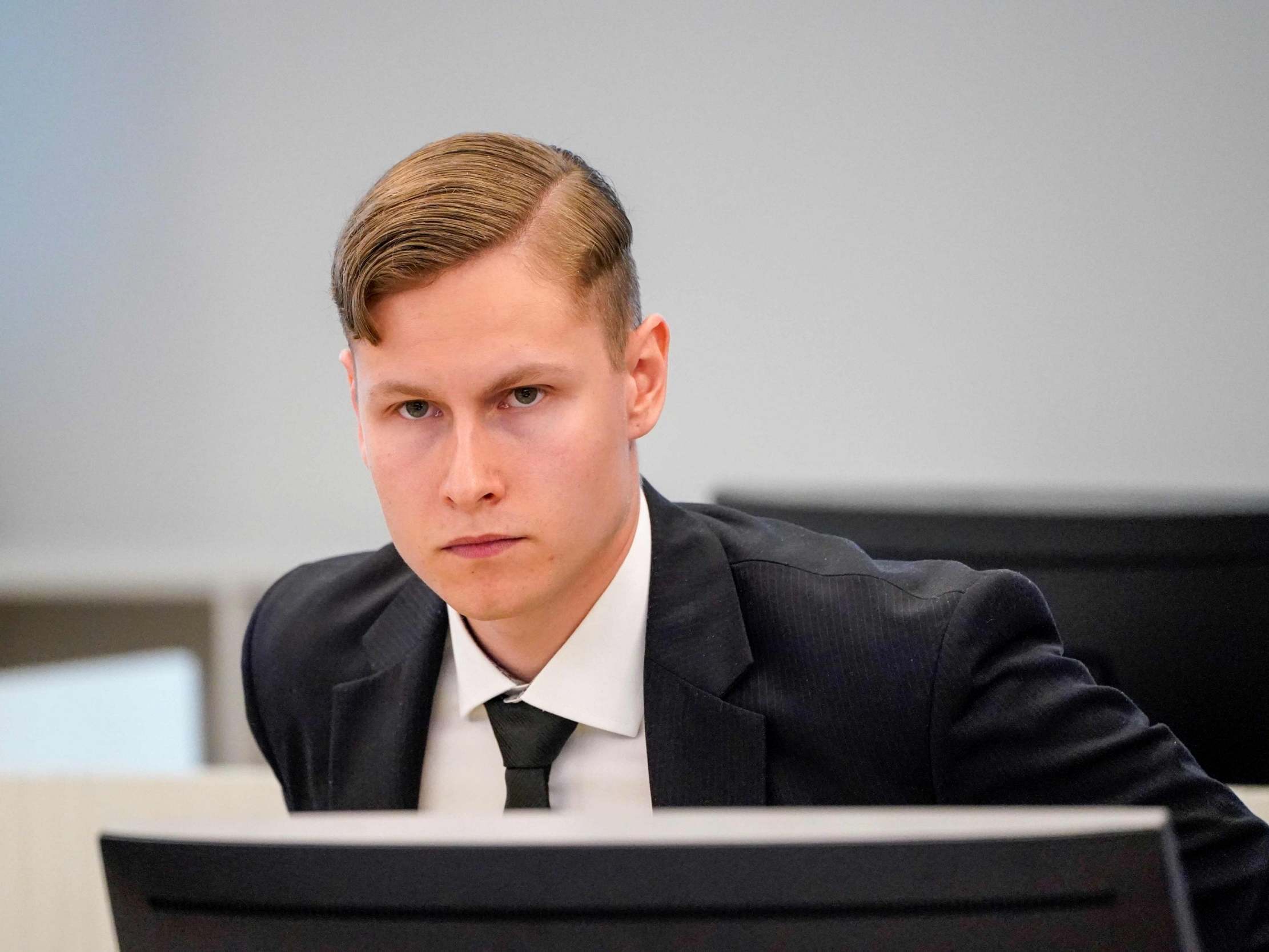 Manshaus at the start of his trial at Asker and Baerum district court, outside Oslo (NTB Scanpix/AFP/Getty)
