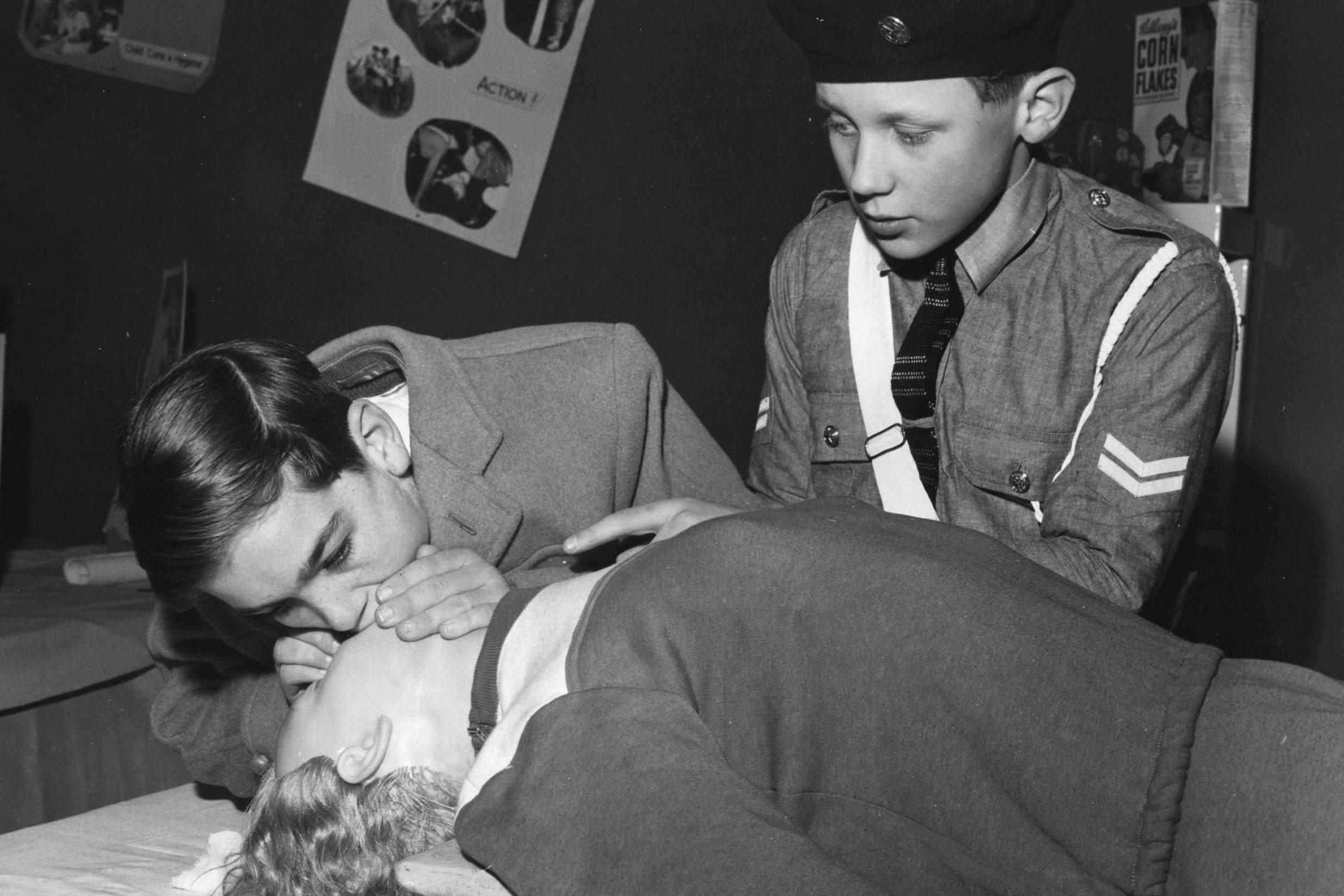 By 1965, the general public was being trained in CPR, such as here at a Schoolboy’s Own Exhibition in London