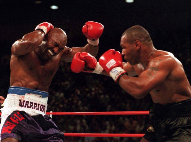 Holyfield reacts in the pair's infamous 1997 rematch
