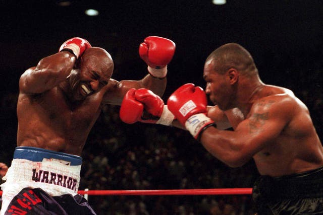 Holyfield reacts in the pair's infamous 1997 rematch