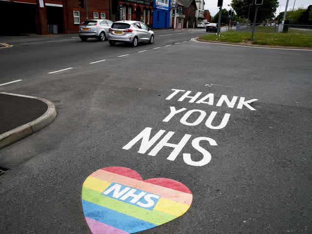 A sign painted on the road reading "Thank You NHS" outside Alder Hey Hospital on May 10, 2020 in Liverpool, United Kingdom.