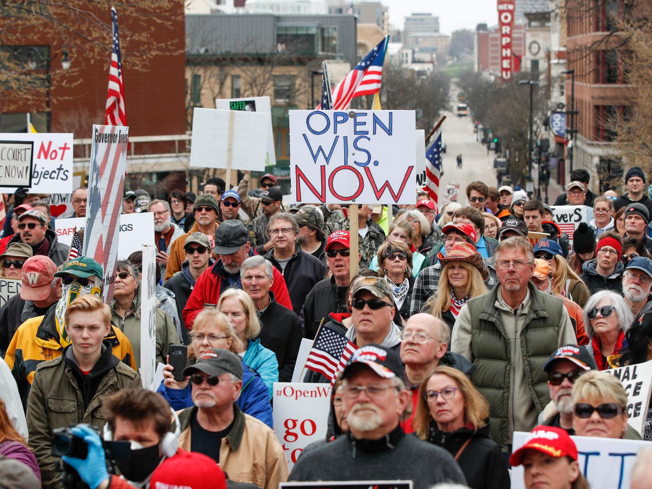 In April, protesters demanded Wisconsin officials lift a statewide stay-at-home order as Republican lawmakers sued to overturn it.