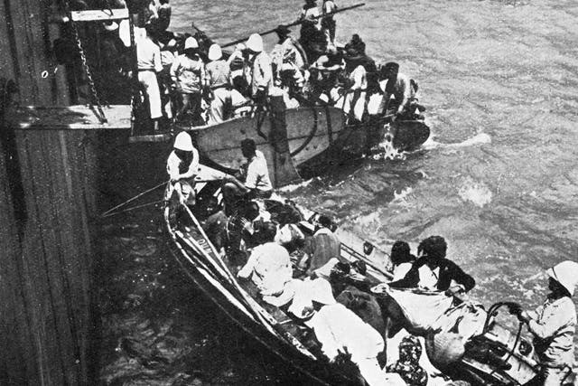 A French warship rescues Armenian refugees fleeing from the massacre of their people by Turkish forces