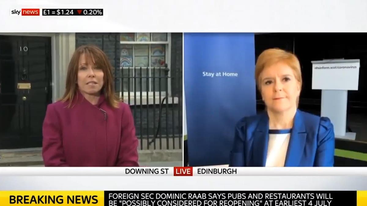 Nicola Sturgeon appears annoyed after Kay Burley cuts her off mid-sentence to shout questions at Matt Hancock as he enters No 10