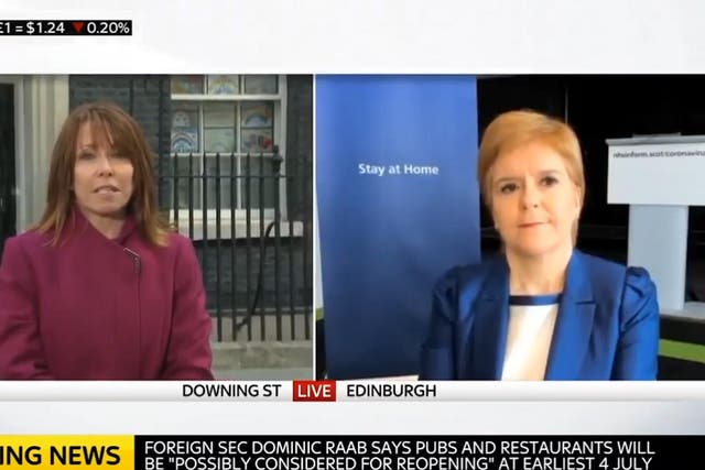 Kay Burley (L) interrupted Scottish First Minister Nicola Sturgeon in the middle of an interview, causing the minister to look visibly annoyed