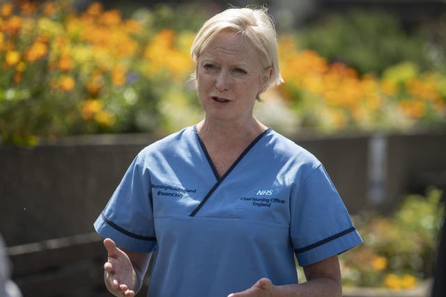 Ruth May, chief nursing officer for England, outside St Thomas's Hospital in central London on International Nurses Day, 12 May 2020