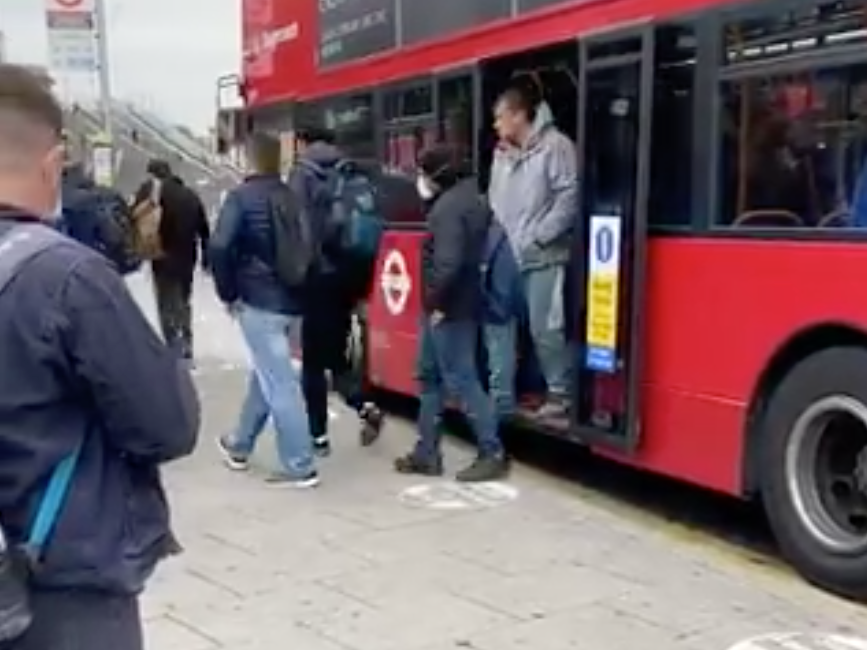 A packed London bus on Wednesday morning