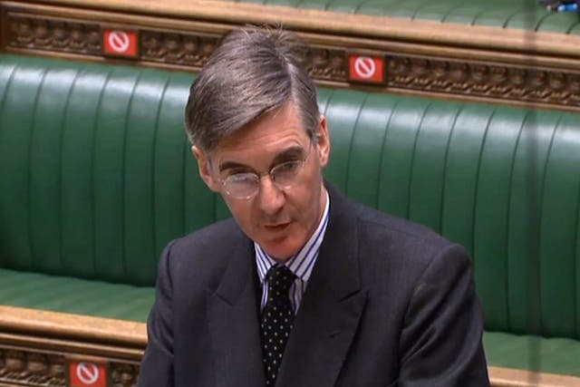 A video grab from footage of Jacob Rees-Mogg broadcast by the UK Parliament's Parliamentary Recording Unit