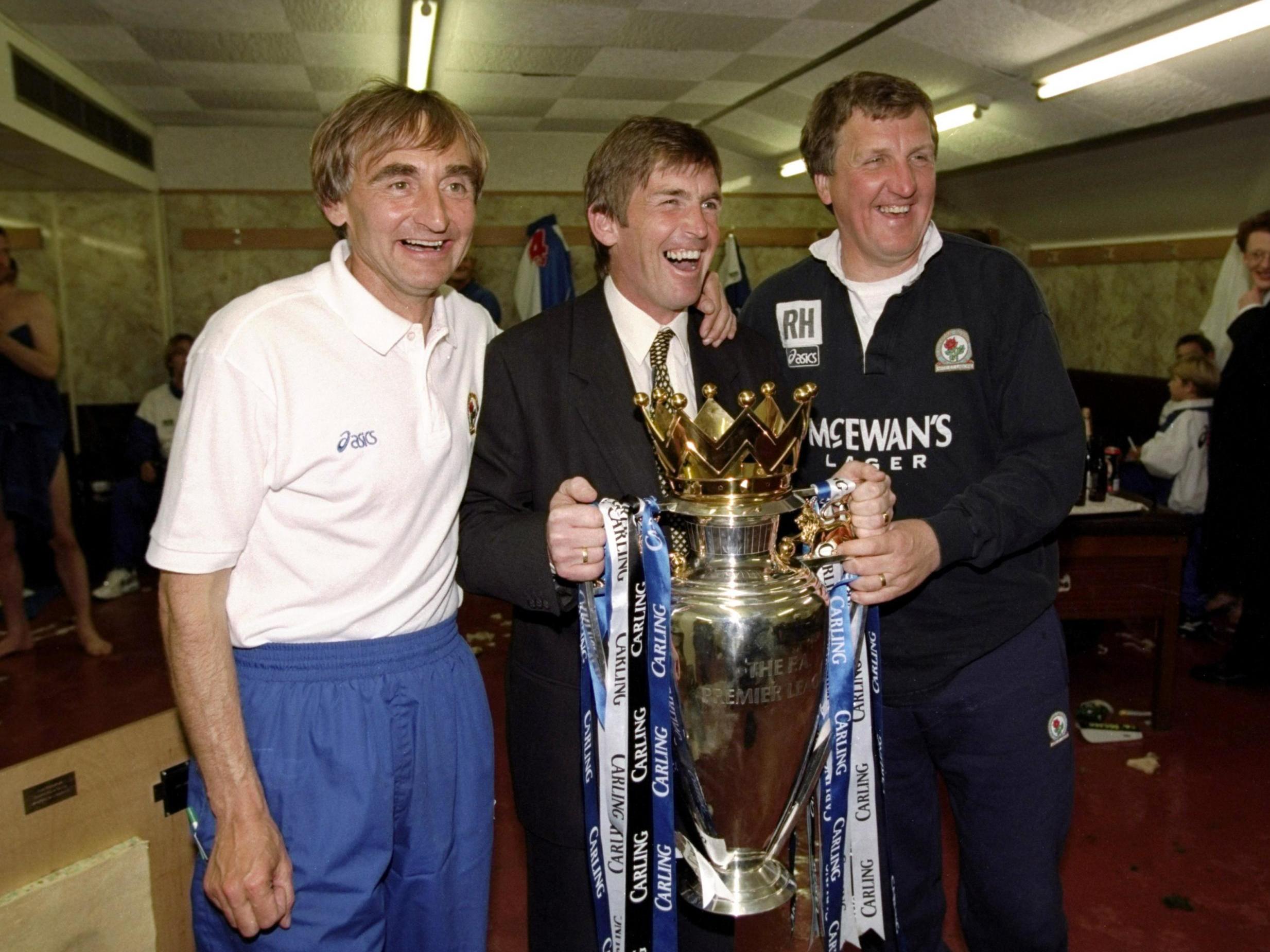 Dalglish celebrates with Tony Parkes and Ray Harford