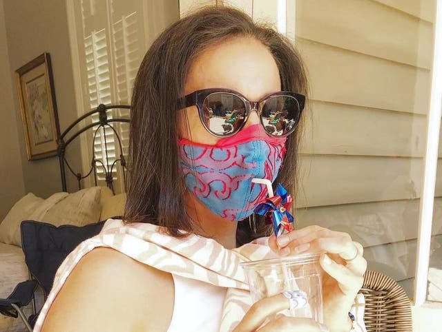 The fashionable face mask coverings allow wearers to drink while shielding from viruses