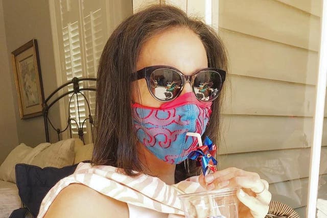 The fashionable face mask coverings allow wearers to drink while shielding from viruses