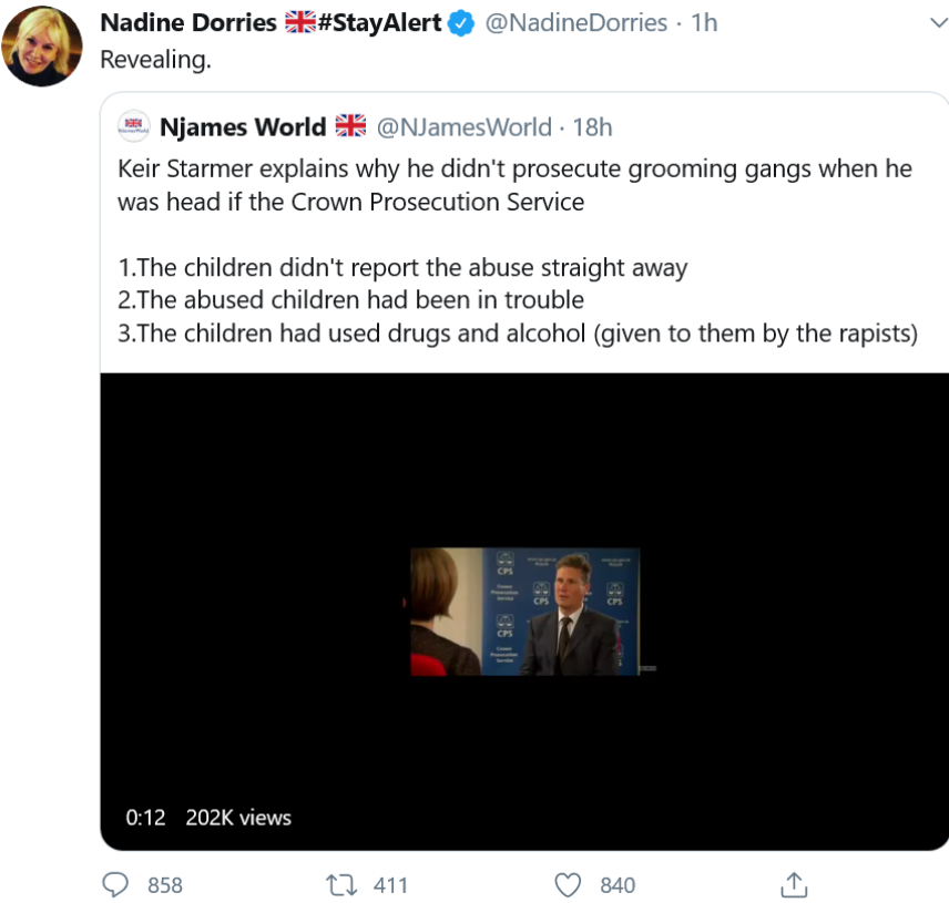 Ms Dorries’ tweet was deleted on Thursday morning, shortly before the account that posted the video disappeared