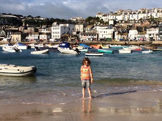 Beatrix in the sea at St Ives, Cornwall, August 2016
