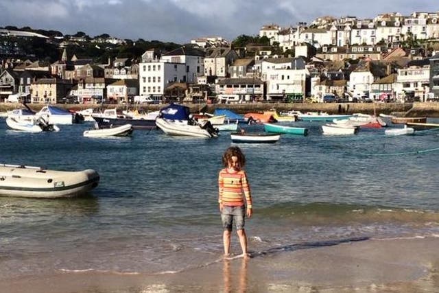 Beatrix in the sea at St Ives, Cornwall, August 2016