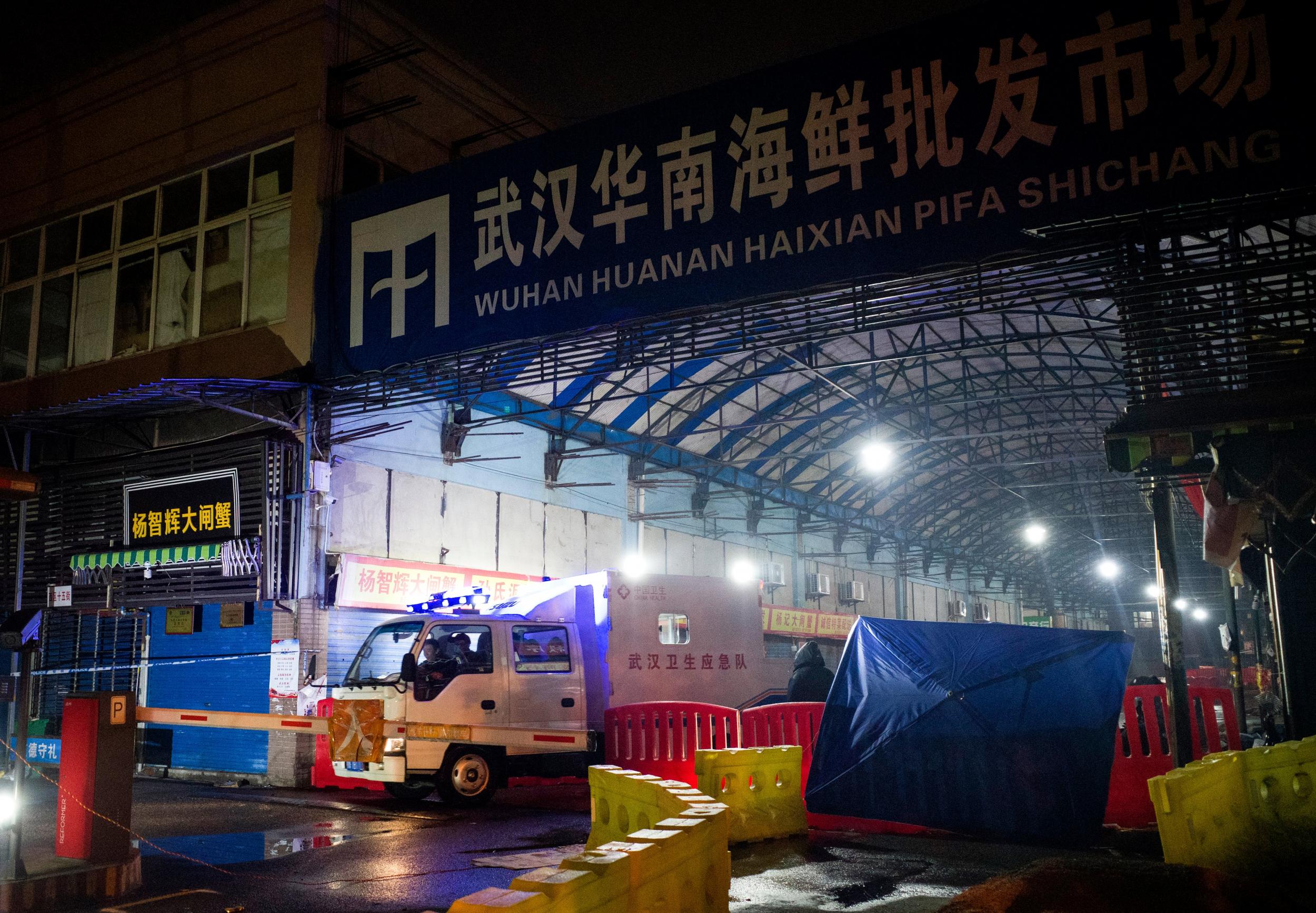 The Wuhan Hygiene Emergency Response Team at the Huanan Seafood Wholesale Market in the city of Wuhan on 11 January 2020