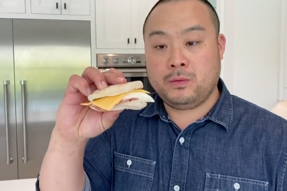 David Chang shows how to fry an egg in a microwave