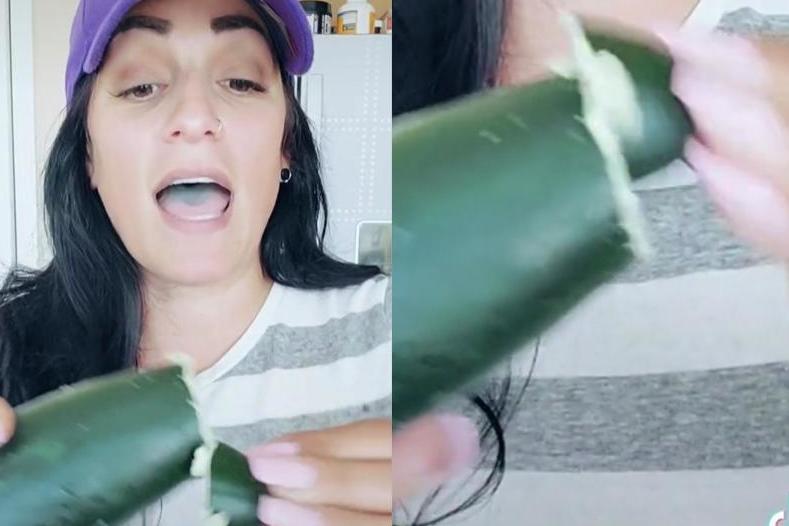 Woman shows how to 'milk' a cucumber (TikTok)