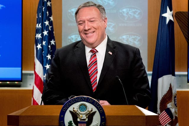 Secretary of State Mike Pompeo speaks at a State Department news conference on 29 April 2020 in Washington DC