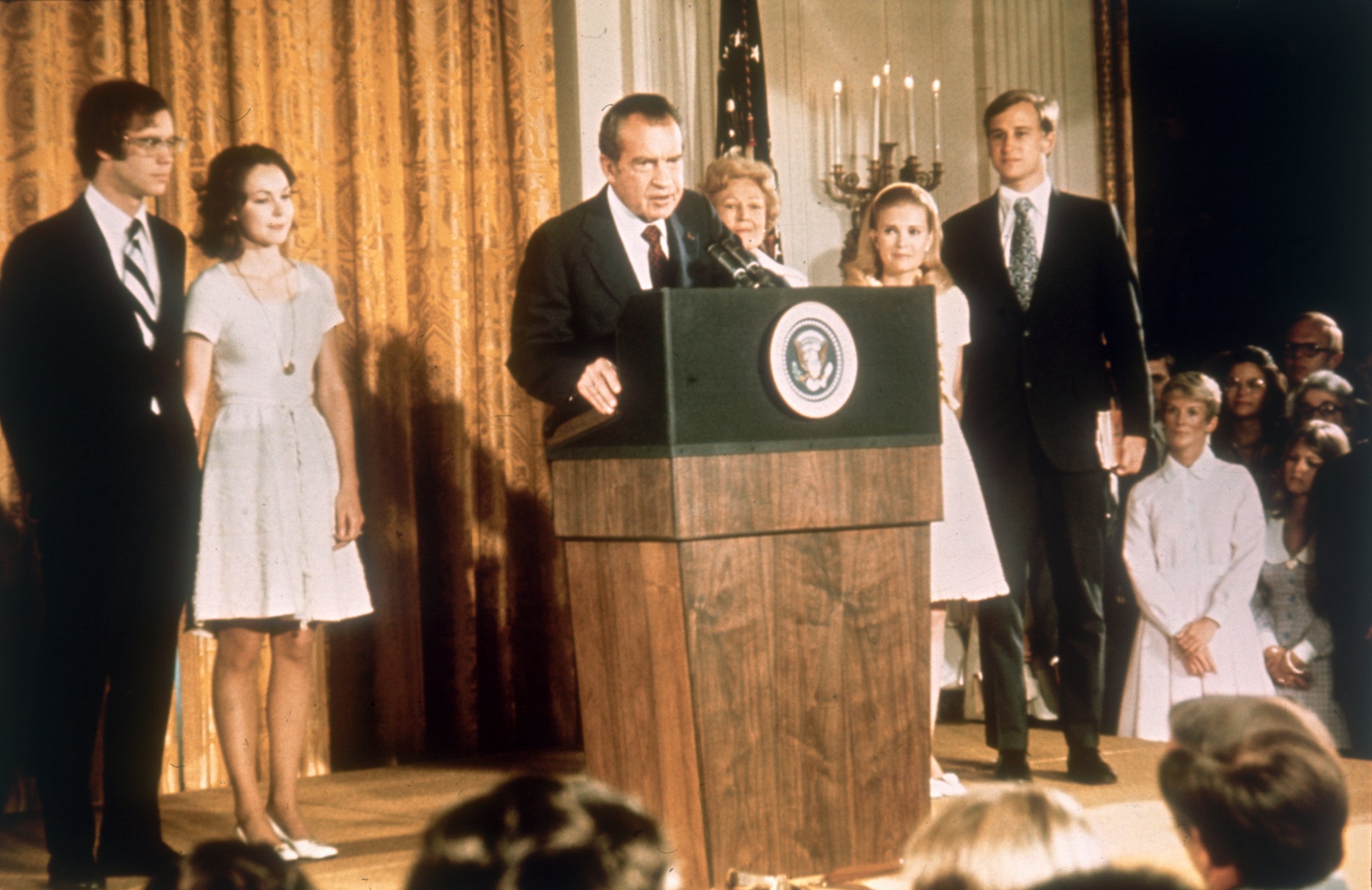 Richard Nixon at the White House with his family after his resignation following Watergate