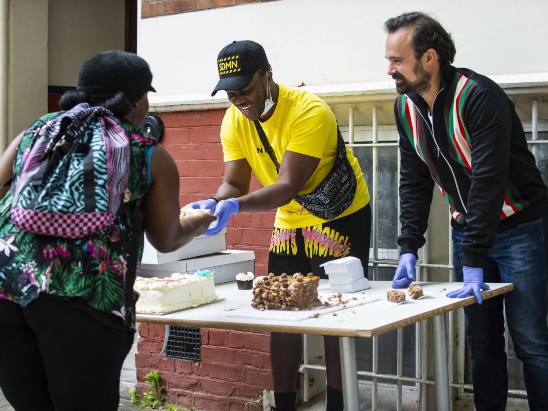 Evgeny Lebedev, proprietor of The Independent and Evening Standard, joins rapper KSI to help hand out food