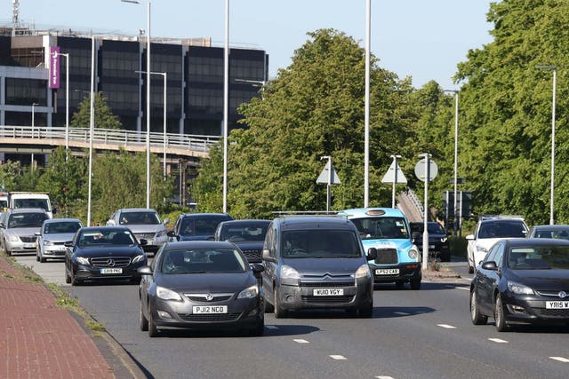 Traffic coming into London on the A4, near the Hogarth roundabout, after the introduction of measures to bring the country out of lockdown, 15 May 2020.