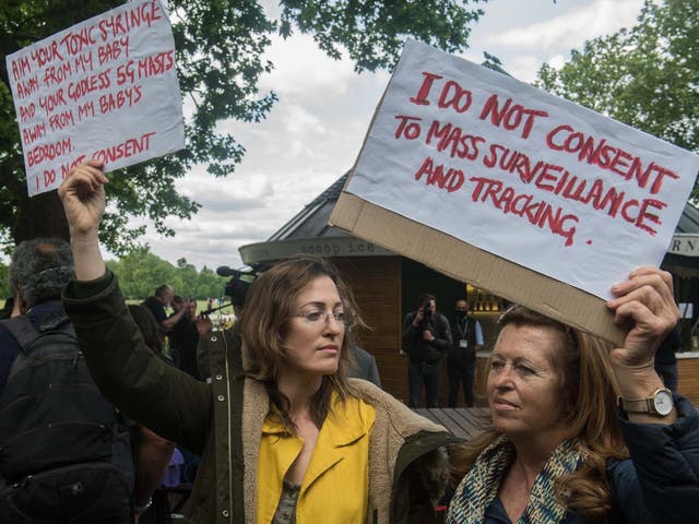 Conspiracy theorists at Hyde Park Corner on 16 May 2020 in London