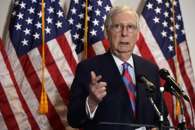 Senate majority leader Mitch McConnell speaking to the press on Capitol Hill on 12 May, 2020
