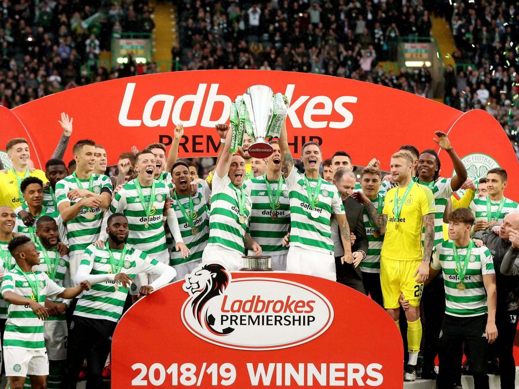 Celtic's Scott Brown lifts the trophy in 2019