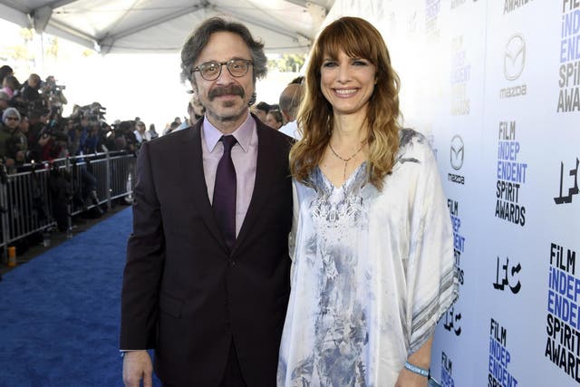 Marc Maron, left, and Lynn Shelton arrive at the 35th Film Independent Spirit Awards in Santa Monica