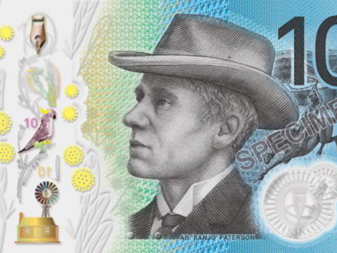 A specimen copy of the $10 Australian bank note introduced in 2017. Are those coronaviruses dotted about? Must be evidence of a global plot