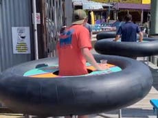 Maryland bar unveils rubber ring tables to ensure social distancing between customers