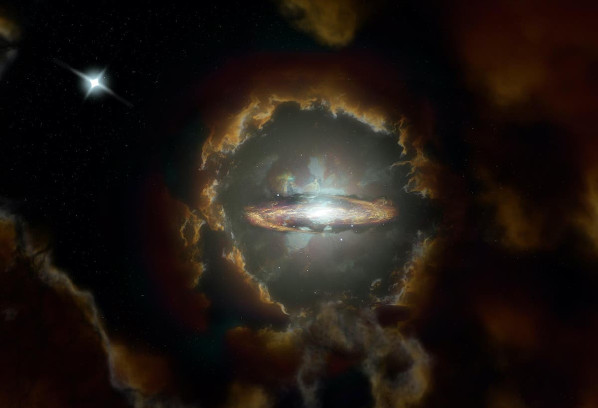 Huge rotating disc seen deep in the universe challenges our