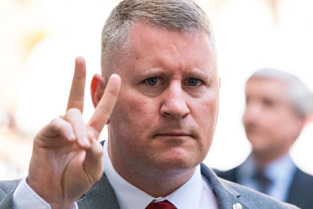 Britain First leader Paul Golding arrives at Westminster Magistrates' Court in London on 20 May