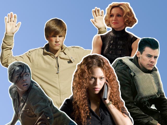 Clockwise from the left: Janelle Monae, Justin Bieber, Madonna, Harry Styles and Beyoncé