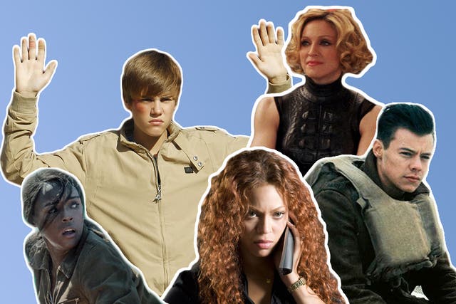 Clockwise from the left: Janelle Monae, Justin Bieber, Madonna, Harry Styles and Beyoncé