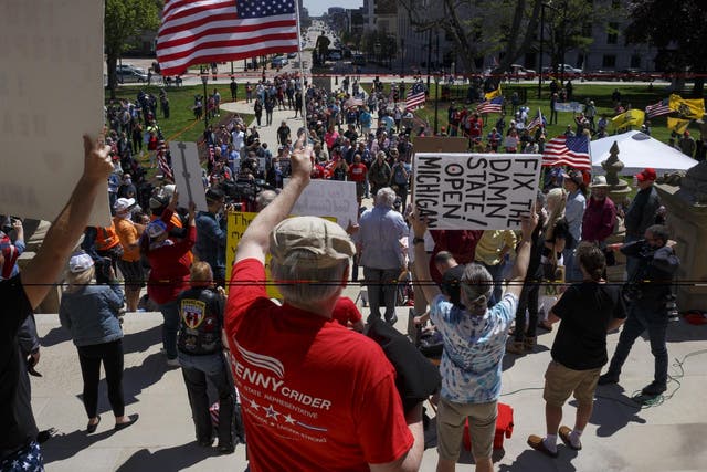 Some states have shown support for the end of lockdown, as seen in this anti-stay-at-home rally in Michigan which was held on Wednesday