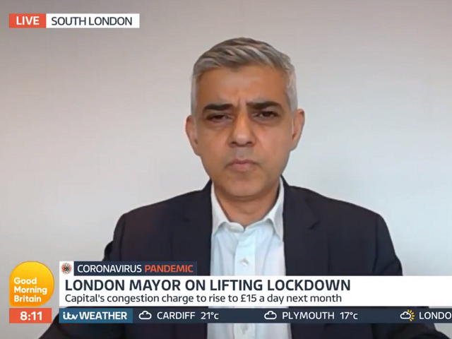 Mayor of London Sadiq Khan is criticised by Good Morning Britain presenter Piers Morgan over some key workers having to pay congestion charge during coronavirus outbreak, 21 May 2020.