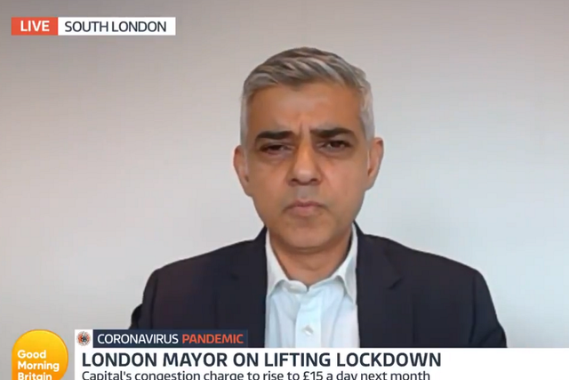 Mayor of London Sadiq Khan is criticised by Good Morning Britain presenter Piers Morgan over some key workers having to pay congestion charge during coronavirus outbreak, 21 May 2020.