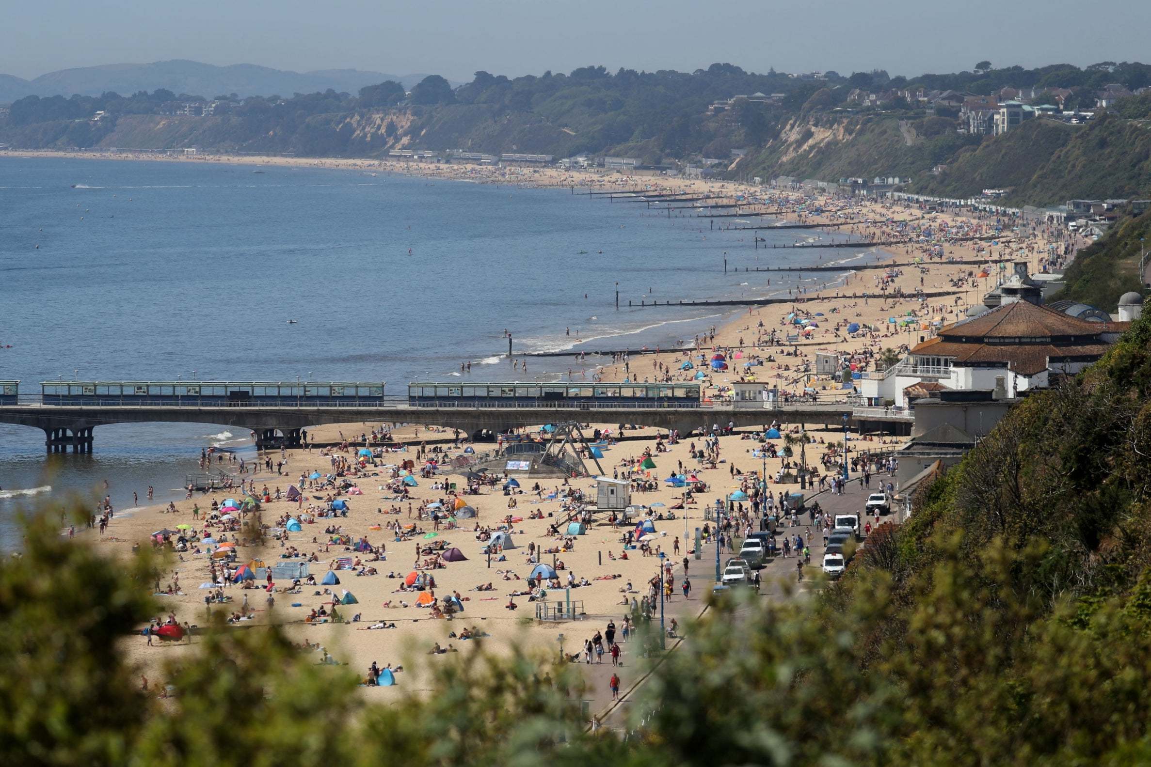 Thousands of people flocked to Bournemouth beach in Dorset to enjoy the sunshine