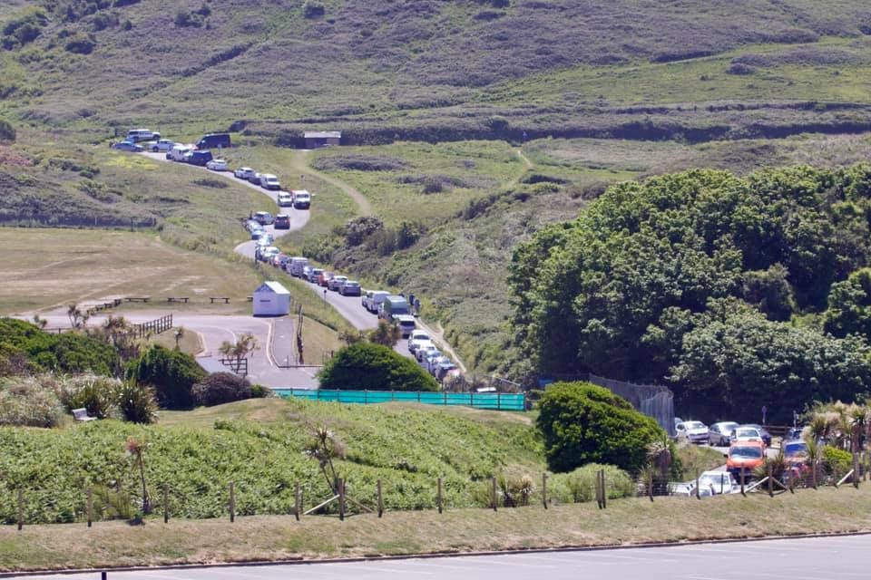 In Woolacombe, Devon, one resident took a picture from his house showing gridlocked traffic snaking back as far as the eye could see as people tried to get to the beach