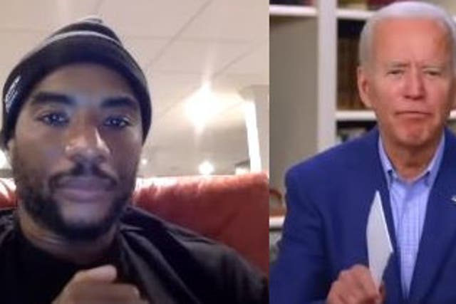 Joe Biden appearing on The Breakfast Club during an interview with Charlamagne tha God