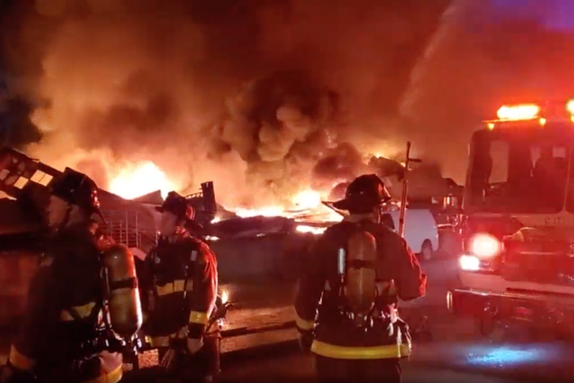 A raging fire ripped through warehouses at San Francisco's Pier 45 in the early hours of Saturday morning