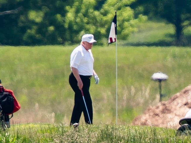 Donald Trump played his first game of golf since the US implemented a lockdown due to coronavirus